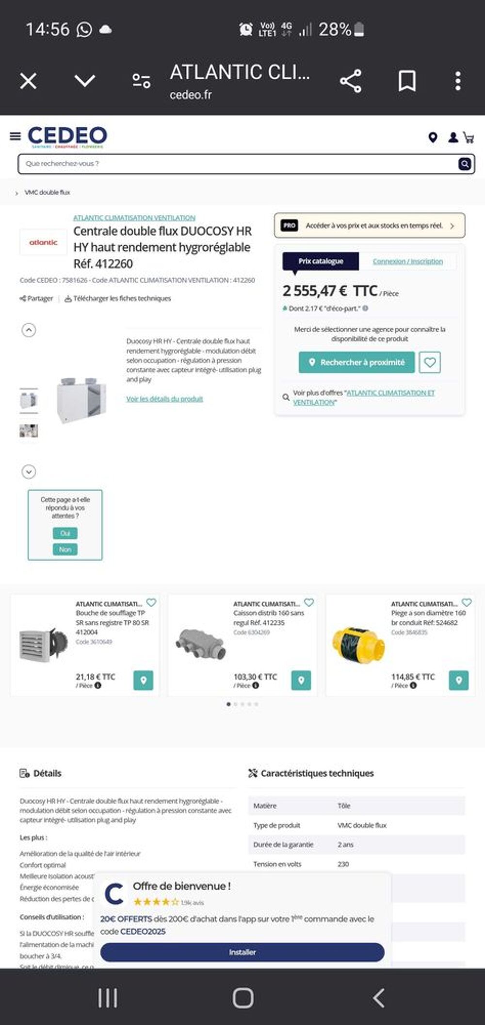 VMC DOUBLE FLUX HAUT RENDEMENT NEUF Electromnager