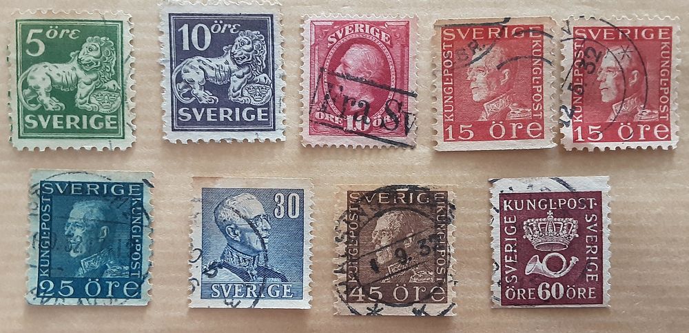 9 timbres &agrave; collection SUEDE oblit&eacute;r&eacute;s 1932-1937 