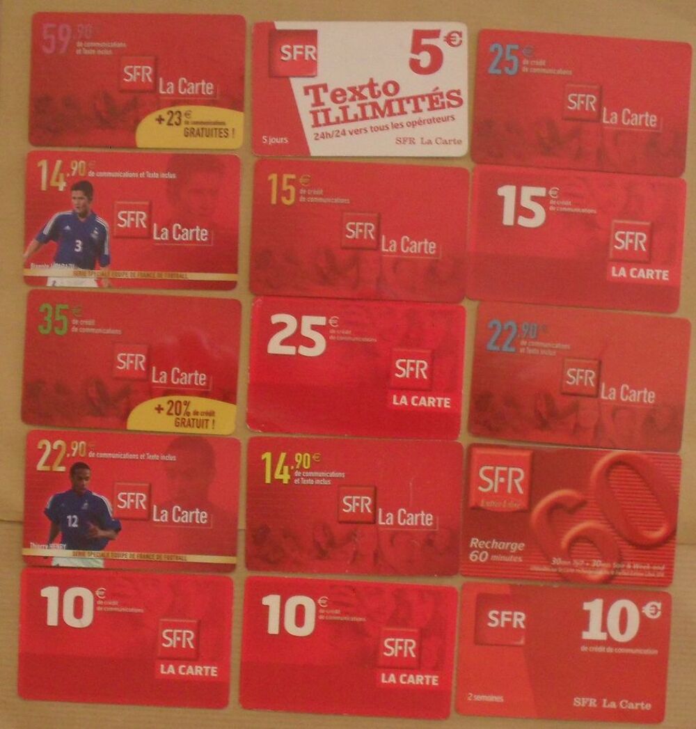Lot de 15 cartes t&eacute;l&eacute;phoniques SFR. 
