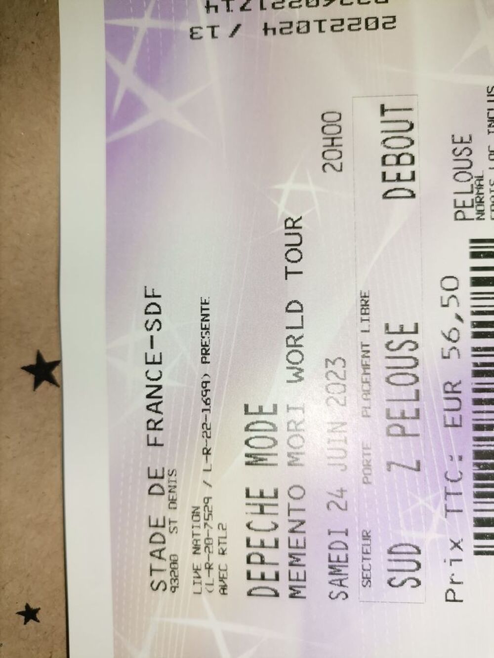 2 billets pour le concert de DEPECHE MODE Billetterie