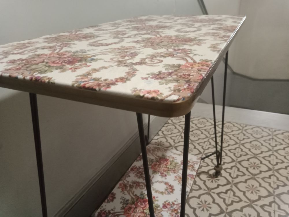Sellette vintage 2 plateaux toile et laiton Meubles