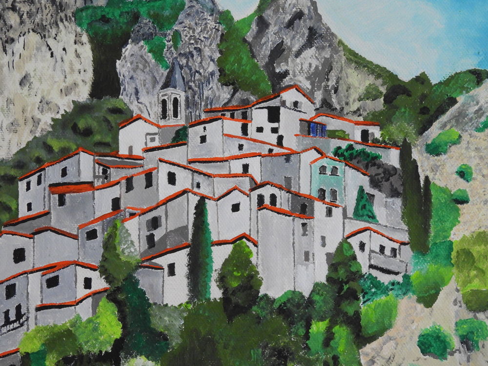 Tableau acrylique sur toile - Village de montagne Décoration