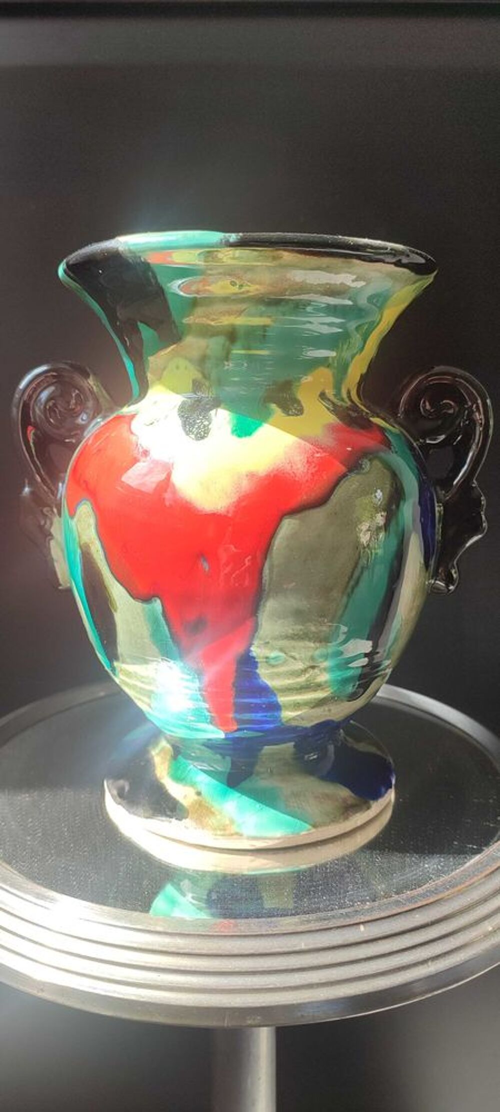 Vase Art D&eacute;co en c&eacute;ramique &agrave; gla&ccedil;ures flamm&eacute;es 