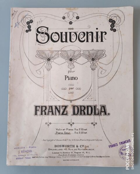 Partition piano : Souvenir pour piano Franz DRDLA 10 Grand-Champ (56)