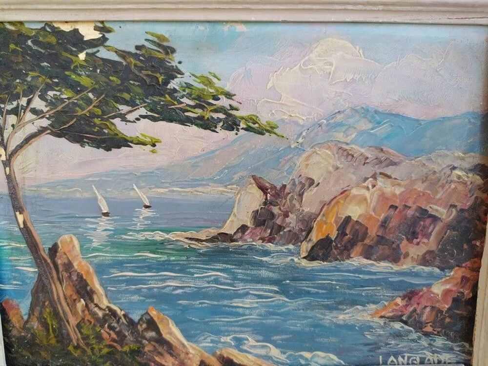 Tableau Paysage Marin Mer M&eacute;diterran&eacute;e Sign&eacute; Langlade 
