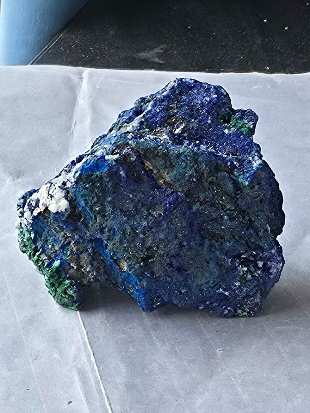 Superbe Min&eacute;ral Azurite Bleu Intense, Malachite Fibreuse &amp; Quartz-Katanga(RDC)-97g 