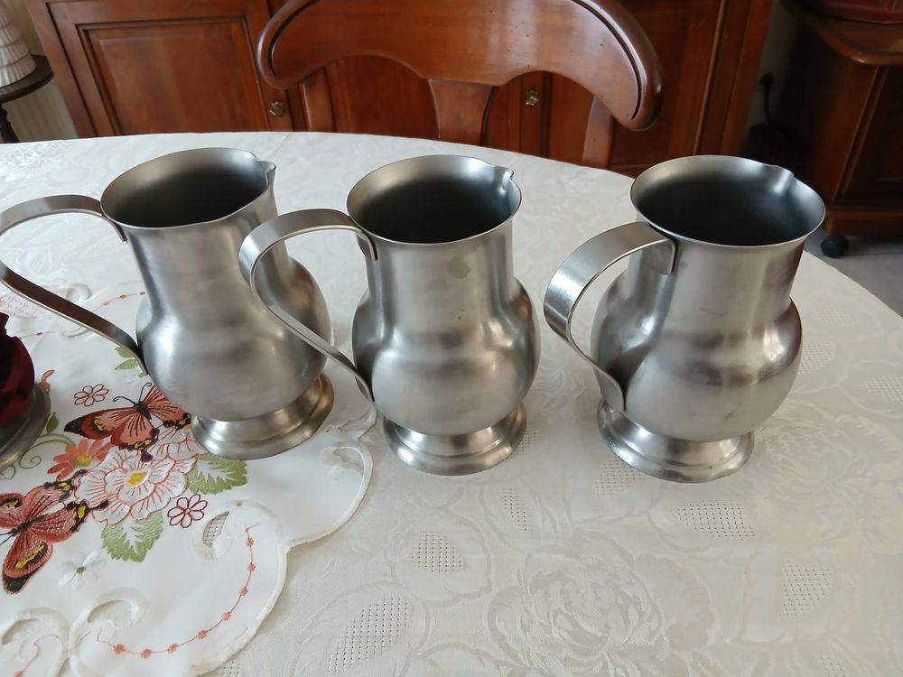  Lot de six pots vintage inox lourd bomb&eacute; sur pied N&deg; 1457 Cuisine