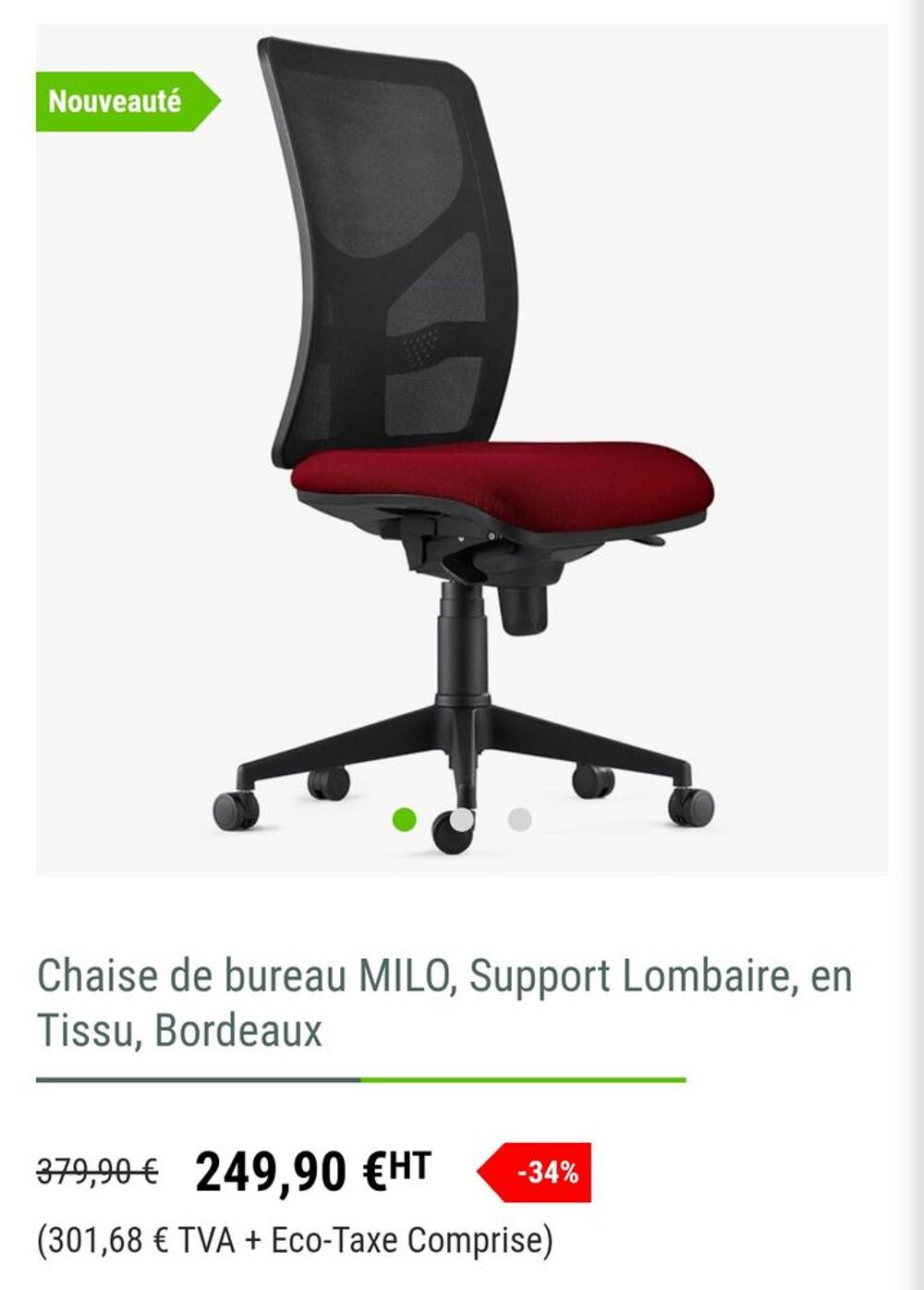Chaise de bureau MILO, Support Lombaire, en Tissu, Bordeaux Matériel informatique