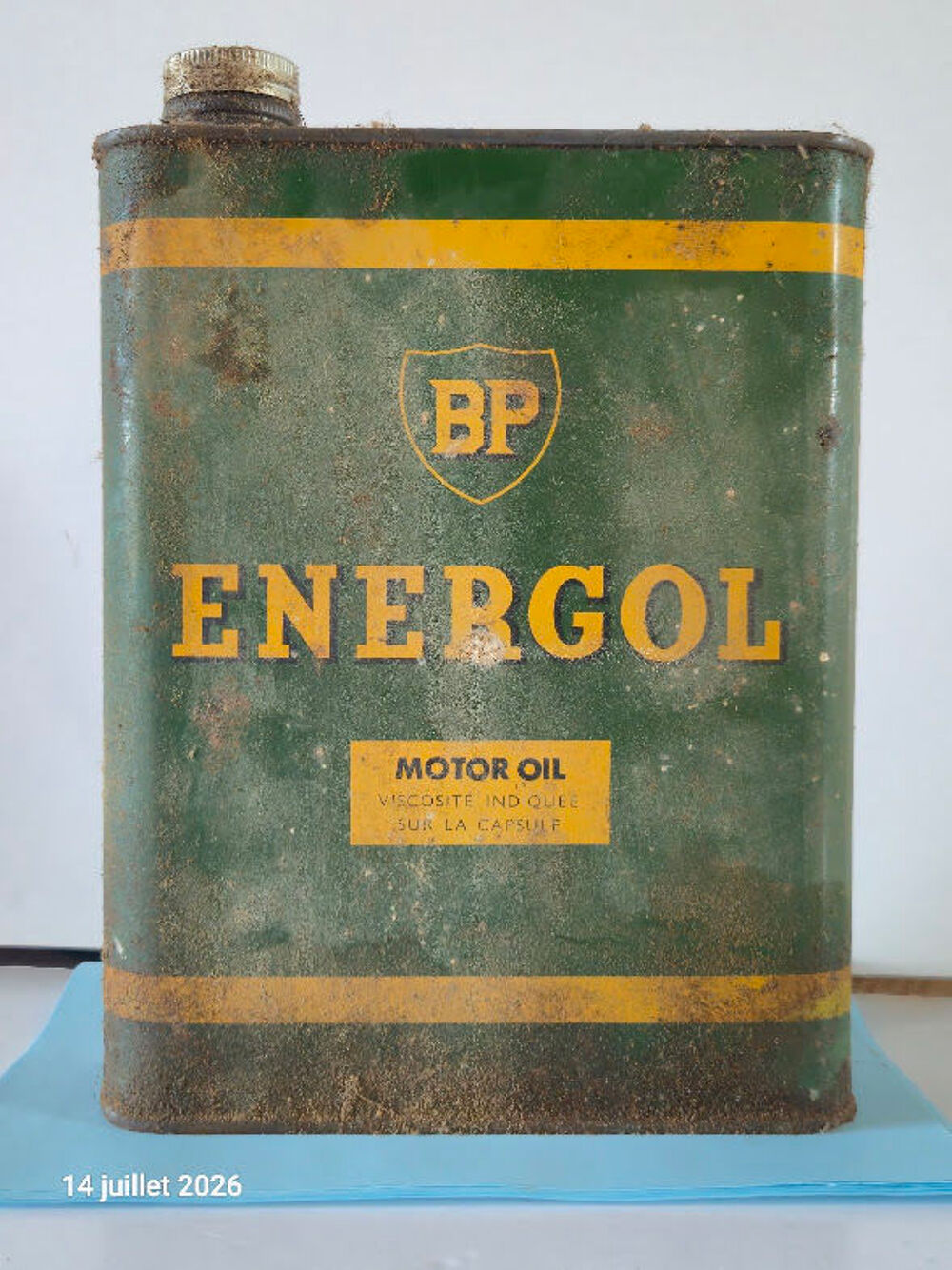 Ancien bidon d'huile automobile BP, Energol, 20 w 