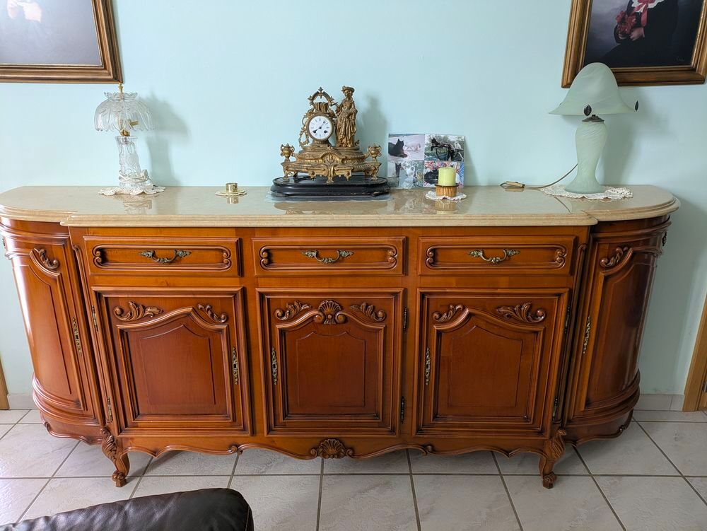 meuble bas en merisier avec plaque de marbre Meubles