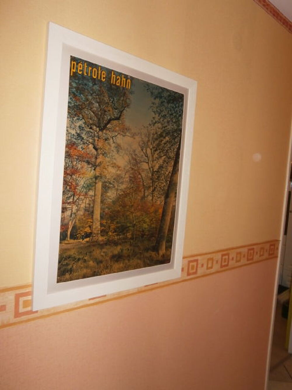 Grande affiche cartonn&eacute; ancienne pub"P&eacute;trole Hahn"avec cadre 