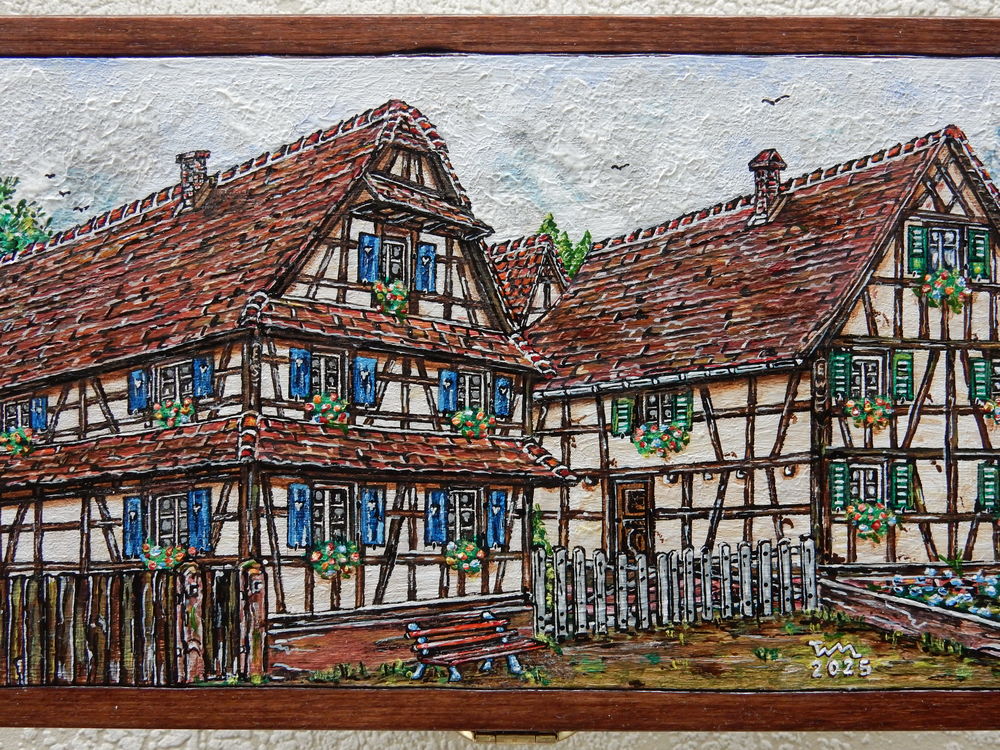 Peintre amateur : Boite en bois avec peinture alsacienne Décoration