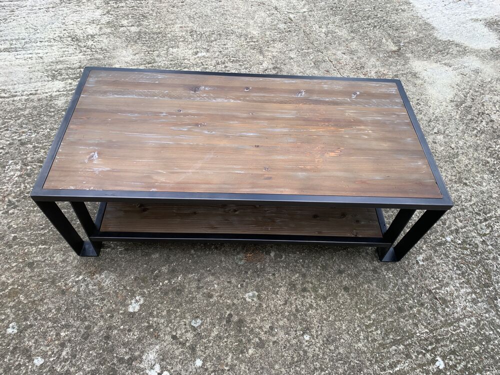 Alin&eacute;a Ware table basse en pin et acier noir 120 x 60 x 35cm Meubles