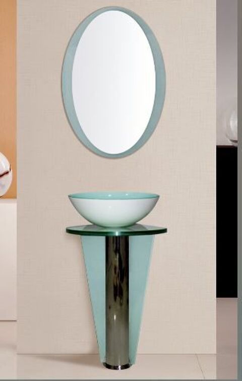 Colonne lavabo en verre + vasque + miroir 150 St Isidore (06)
