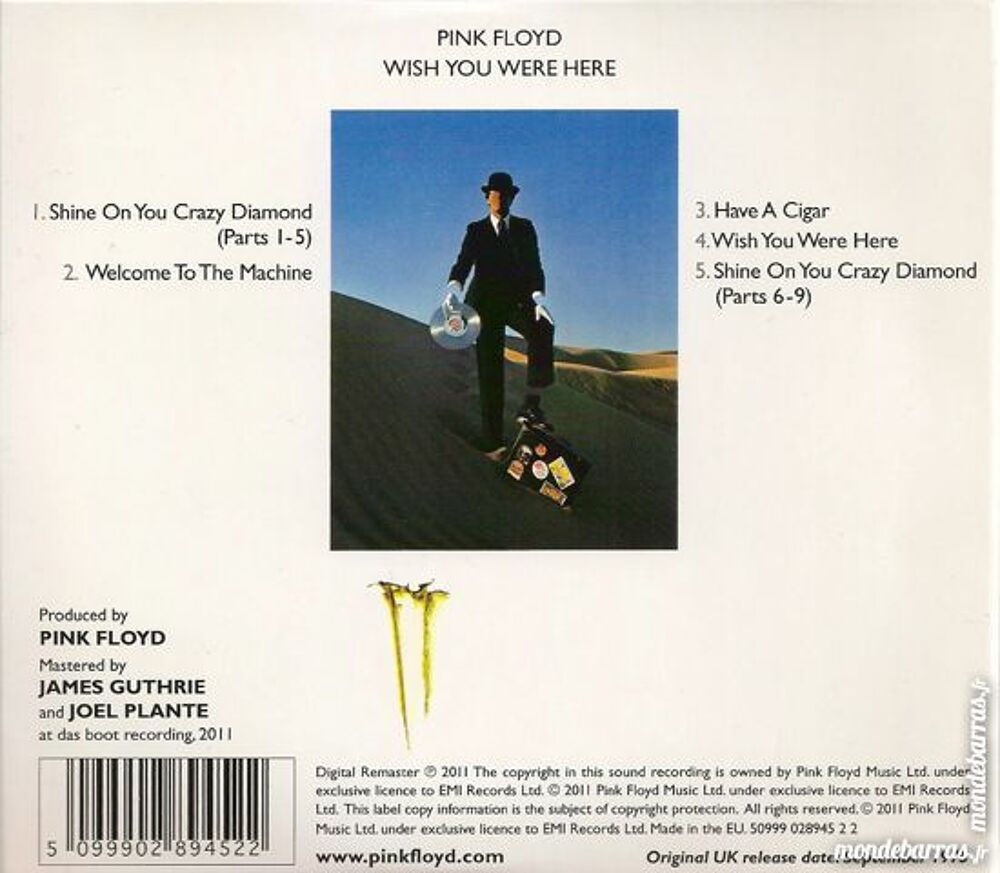 Pink Floyd Wish you were here (remasteris&eacute;) CD et vinyles