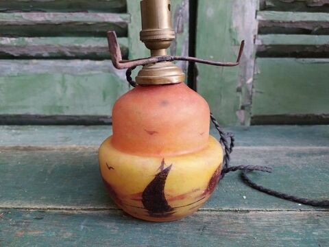 Pied de Lampe Pte de Verre maill Legras Dcor Paysage 90 Loches (37)