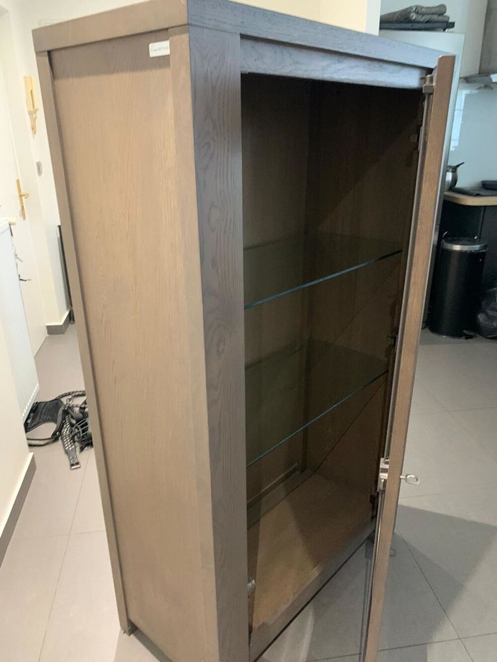 Biblioth&egrave;que Vitrine En ch&ecirc;ne massif taupe Meubles