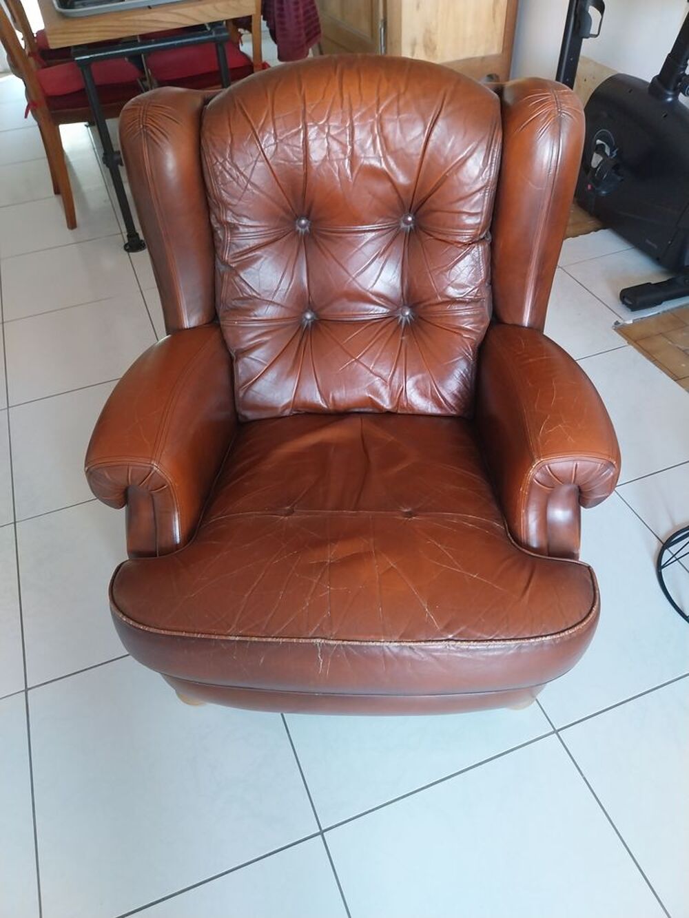Fauteuil cuir lot de 2 marron fonc&eacute; vintage Meubles