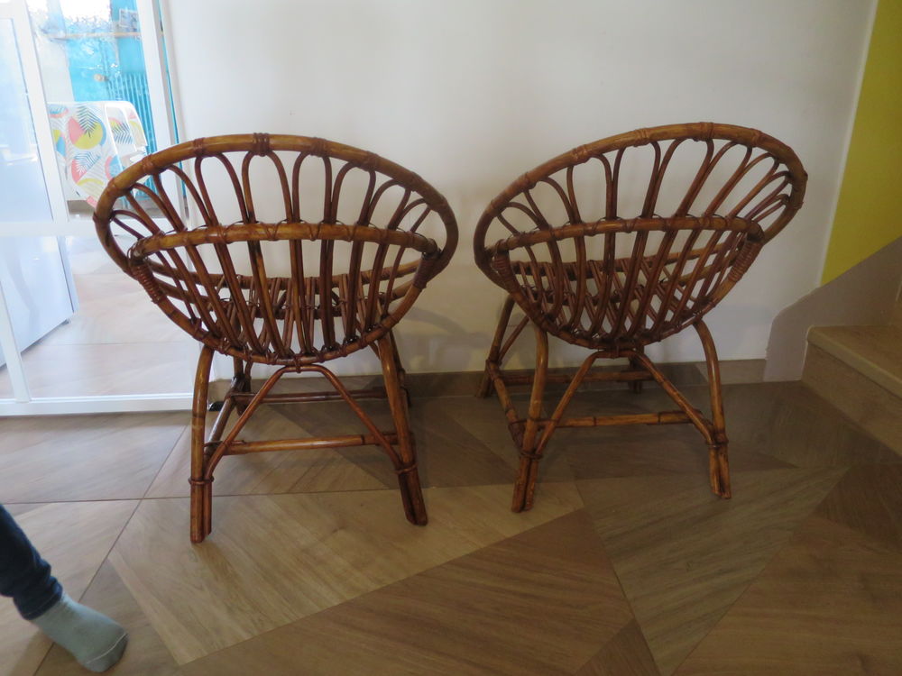 Vintage - Lot de 2 fauteuils en rotin-style boh&egrave;me -ann&eacute;es80 Meubles