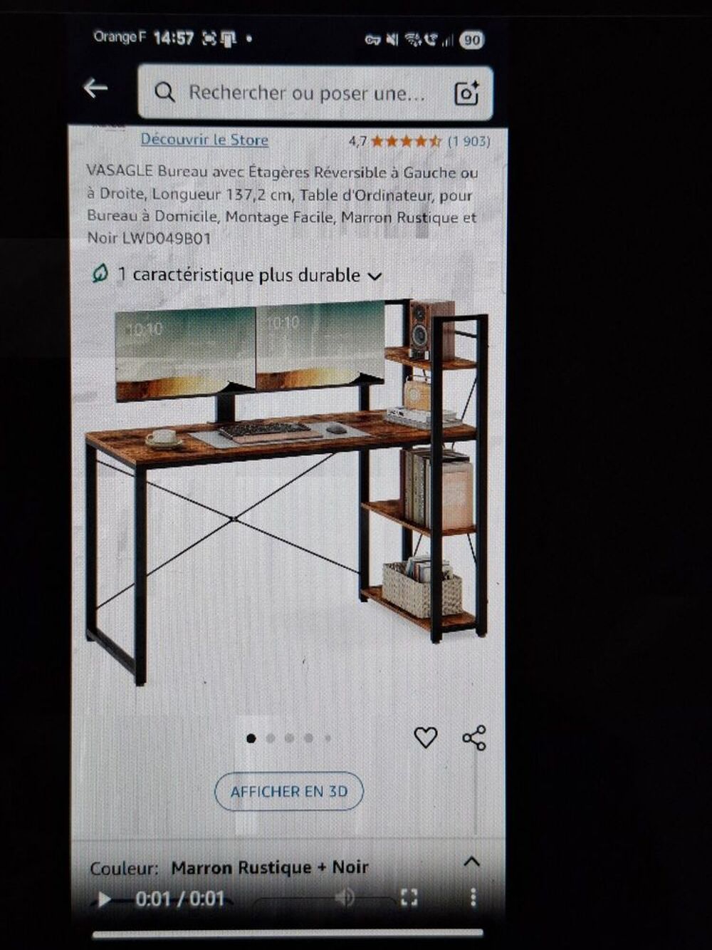 Meuble informatique avec &eacute;tag&egrave;res. Matriel informatique