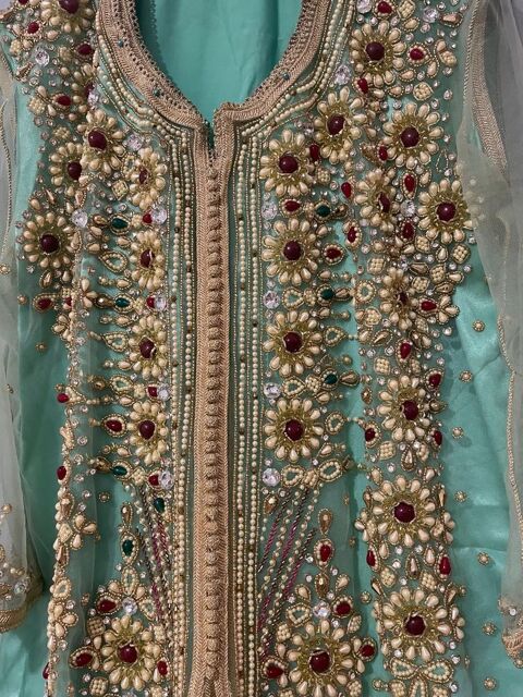 Caftan Takchita de lux 3 pi�ces vert d'eau &Or Taille 40/42 188 Nimes (30)