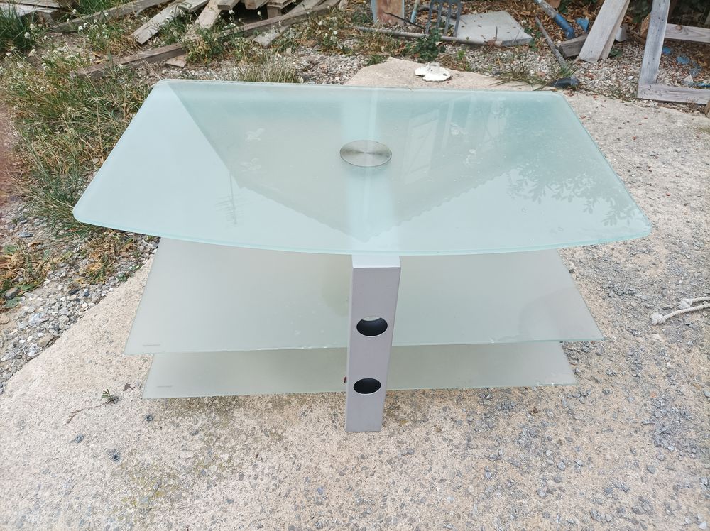 Table de t&eacute;l&eacute;vision en verre plateau tournant Meubles