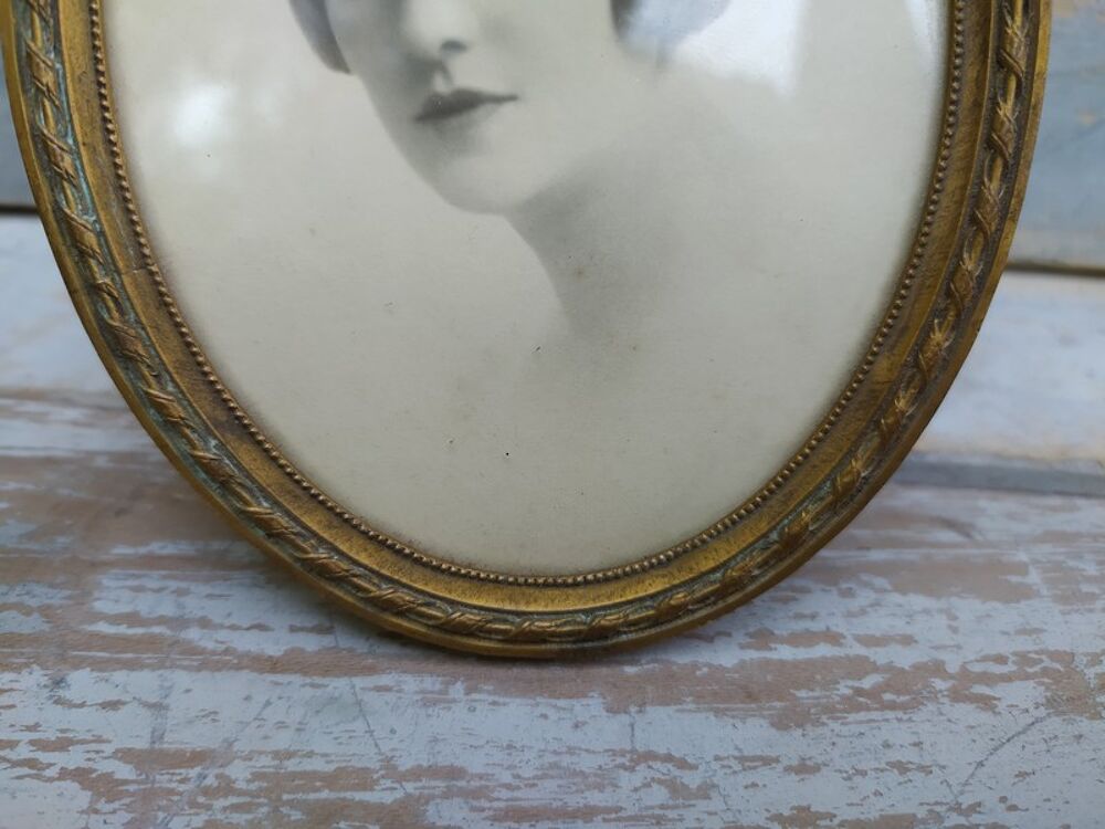 Portrait Jeune Femme Cadre Photo Laiton Style Louis XVI XIXe Décoration