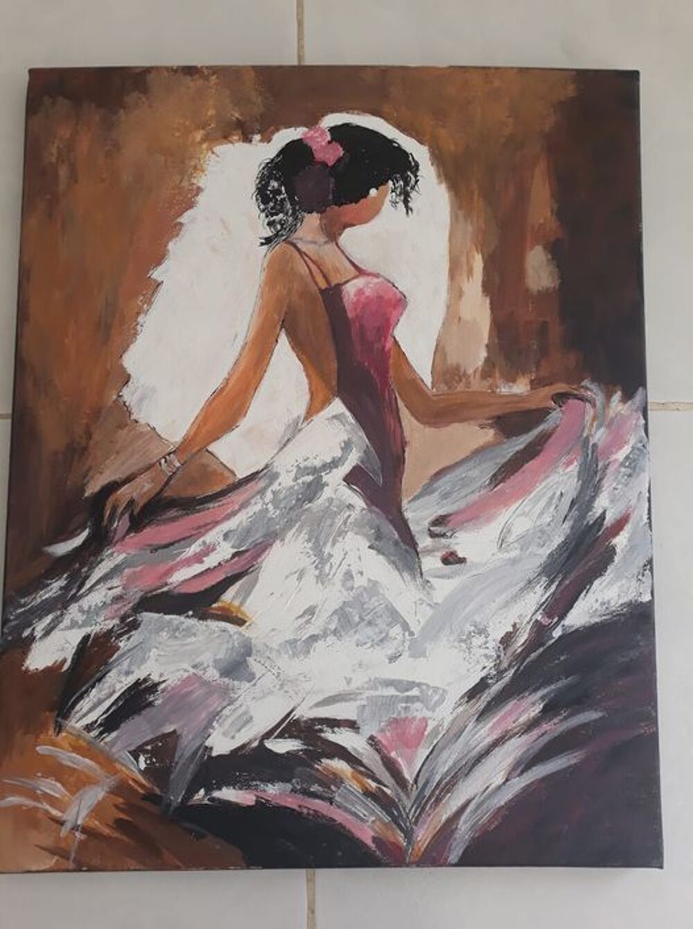 tableau peint main peinture acrylique femme dos nu Décoration