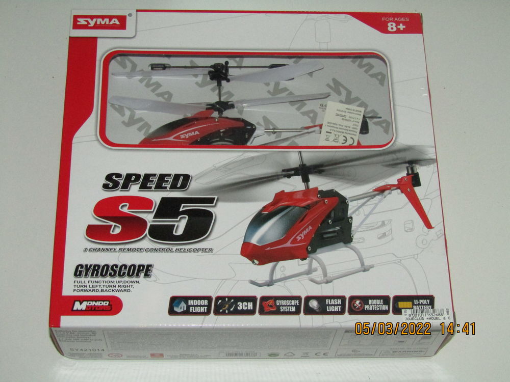 Helicopter radio command&eacute; Syma Speed S5 rouge gyroscope neuf Jeux / jouets