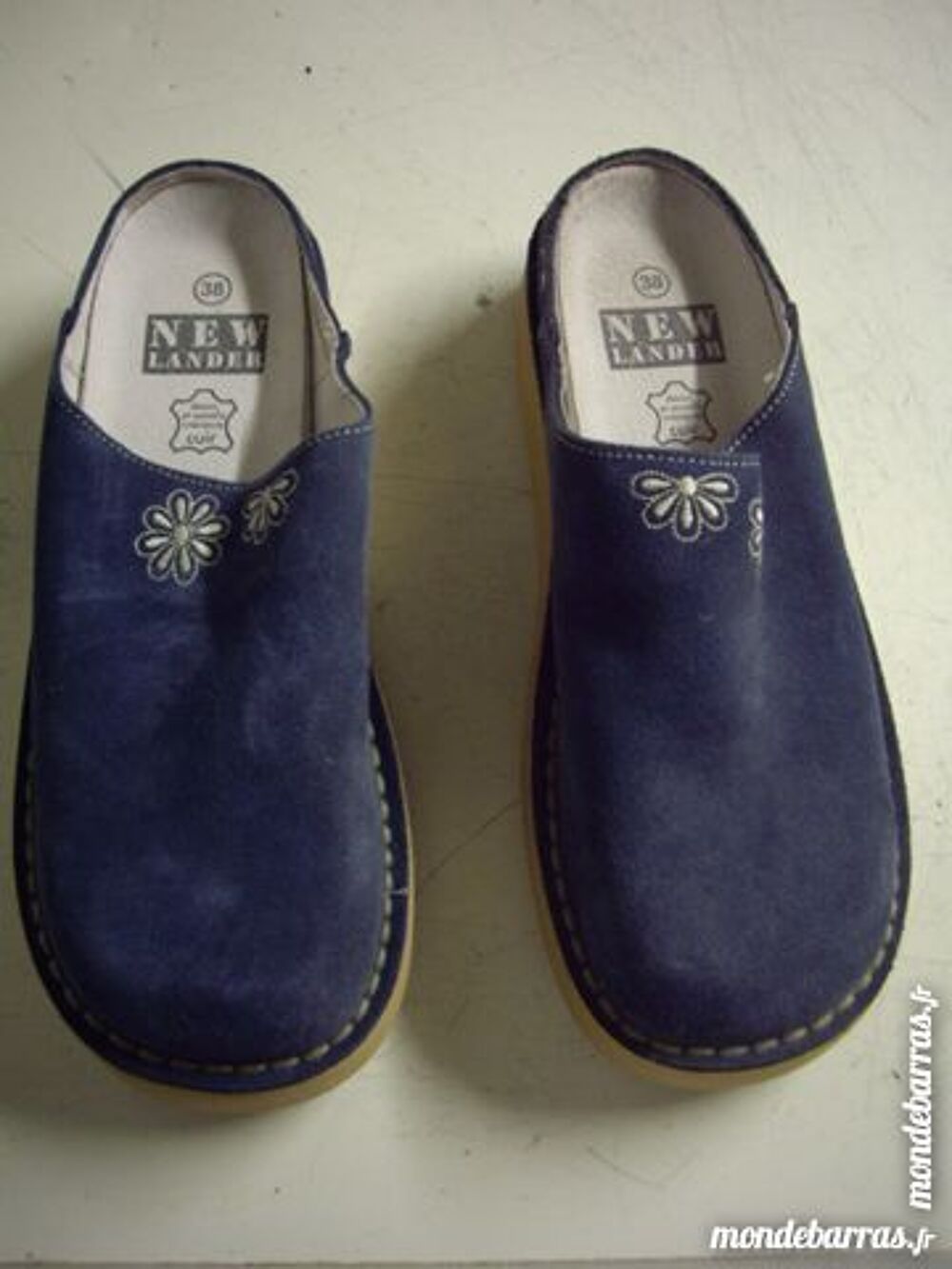 Mules en Bleu Daim &agrave; fleurs New Lander pt 38 Chaussures