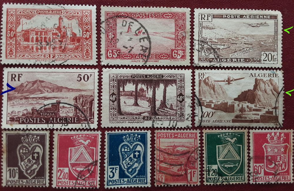 34 timbres &agrave; collection ALG&Eacute;RIE Fran&ccedil;aise ann&eacute;es 1950-60 