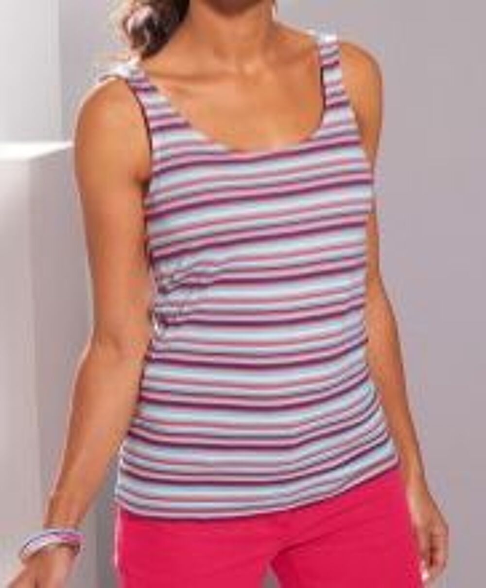 Tee shirt d&eacute;bardeur ray&eacute; bleu - corail coton T 42 - 44 Vêtements