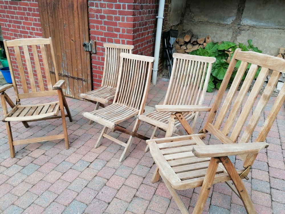 Salon de jardin en teck 3 chaises et deux fauteuils Jardin