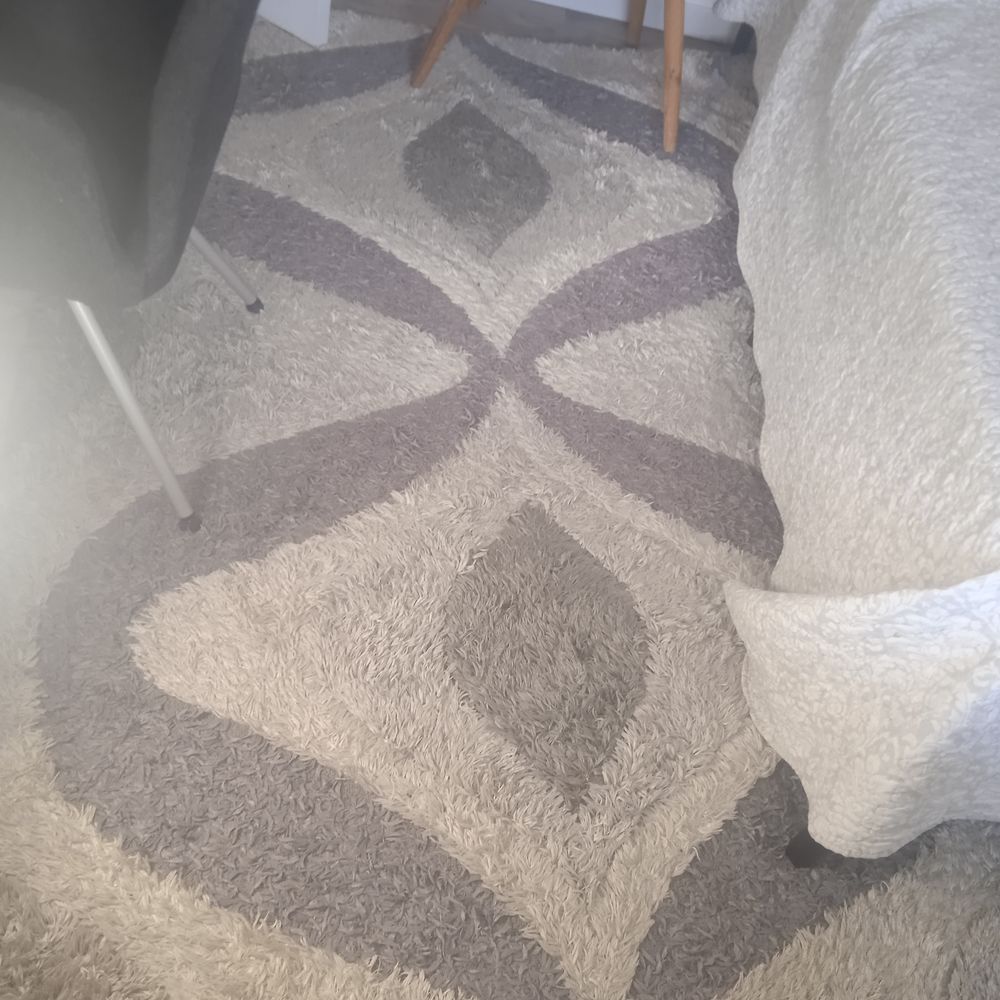 Grand tapis poils longs blanc et gris 230*160 Décoration