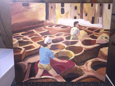 Toile peinte � la main repr�sentant une tannerie Marocaine 10 Saint-�tienne-de-Crossey (38)