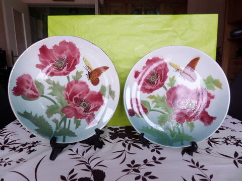 Paire de plats anciens d�cor pavot en tbe 28 Nogent-sur-Oise (60)