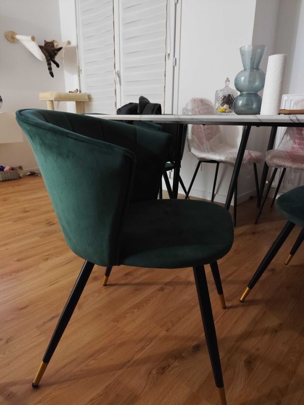 lot 3 fauteuil velours vert Meubles