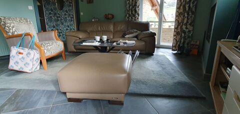 Canap cuir pleine fleur et pouf assorti 500 Lournand (71)