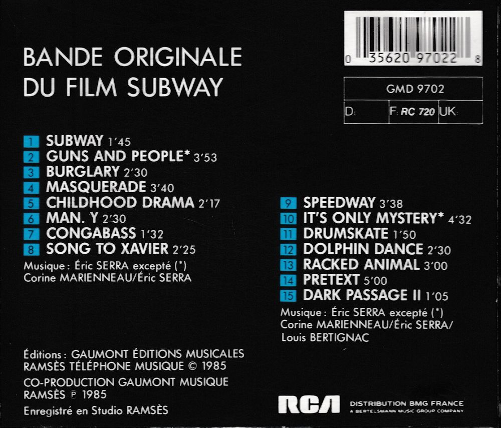 CD Eric Serra Bande Originale Du Film " Subway " CD et vinyles