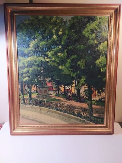 Tableau Jardin Public Signé M. Bernard ca1950. 320 Loches (37)