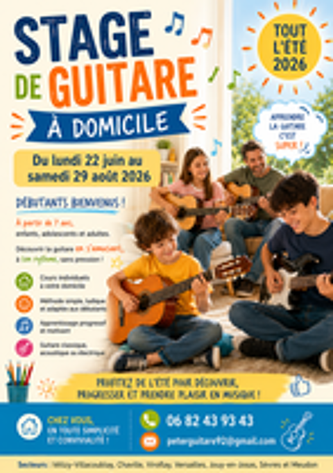   STAGE DE GUITARE ÉTÉ 26 à domicile
dès 7ans jusqu'au 29/08
