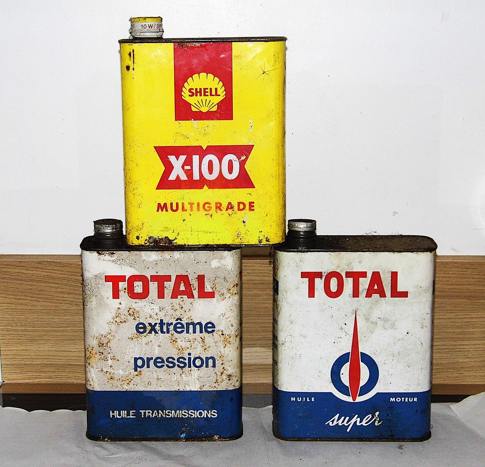 Lot de 3 Bidons huile TOTAL SHEL voiture vintage collection garage 