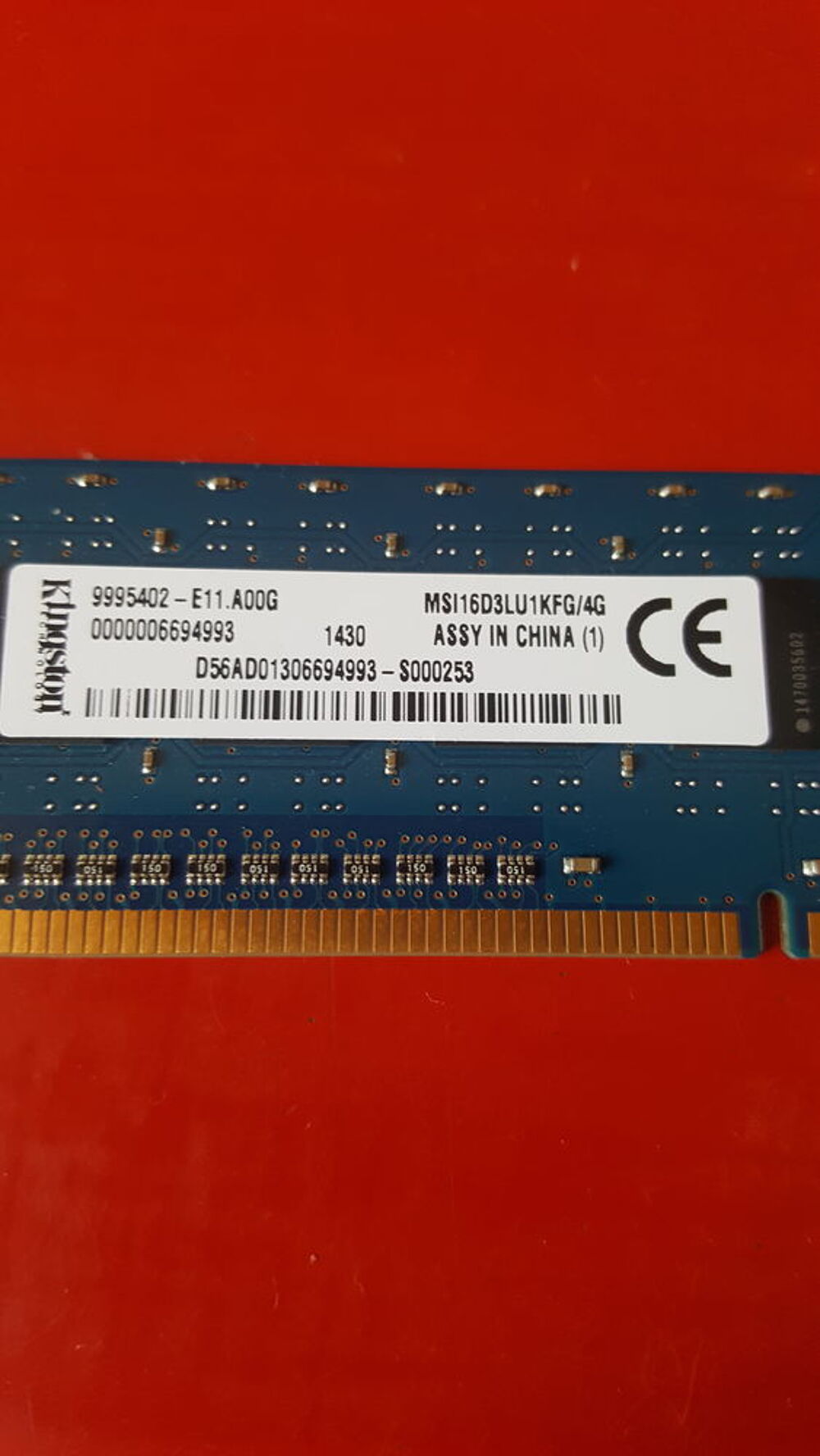 KINGSTON 4GO DDR3 1600MHz 16D3LU1KFG/4G MSI16D3LU1KFG/4G Matériel informatique