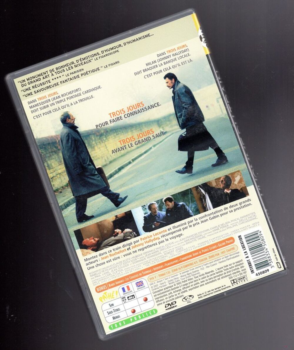  L'homme du train avec Johnny HALLYDAY, Jean ROCHEFORT... DVD et blu-ray