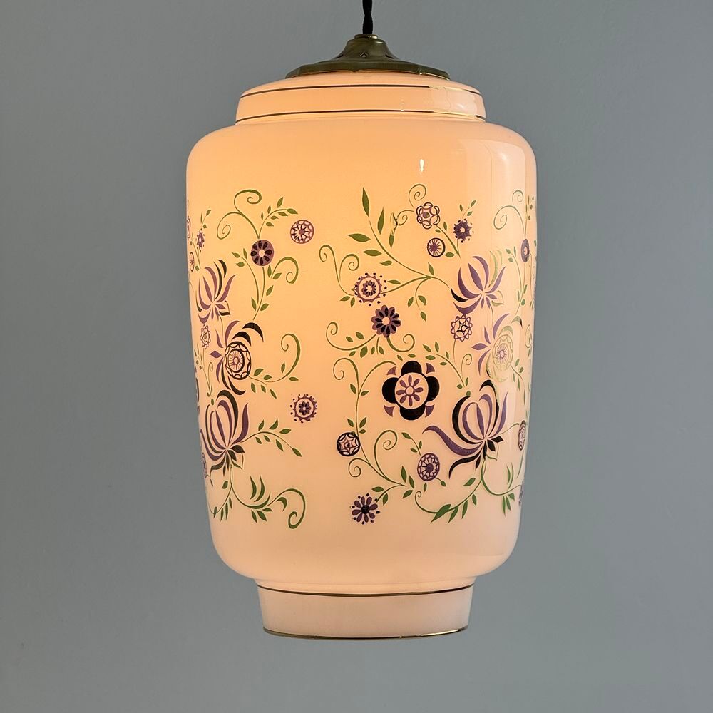 ANCIENNE GRANDE SUSPENSION EN OPALINE 1970 VINTAGE Décoration