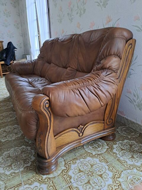 CANAPE et 2 FAUTEUILS Cuir/bois 500 Freneuse (76)