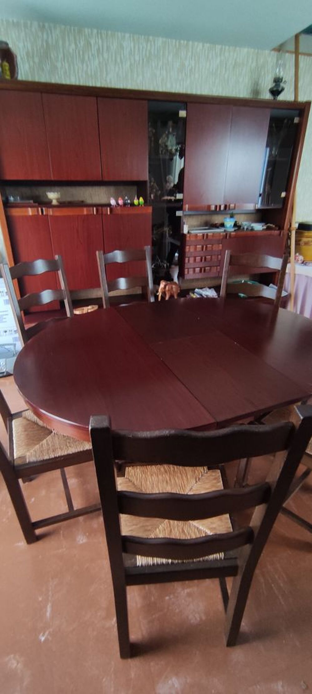 AV table de salle &agrave; manger + 6 chaises bois et paille Meubles