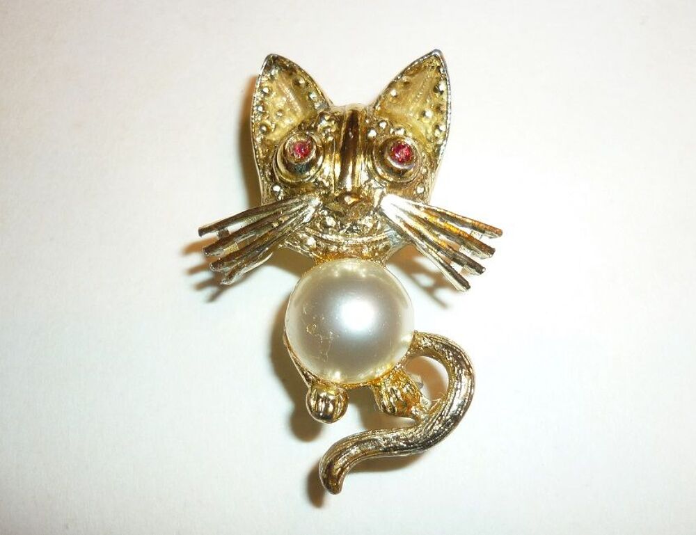 Bijou fantaisie vintage BROCHE CHAT (attache &eacute;pingle) Bijoux et montres