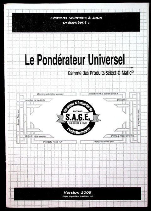METHODE de TURF : LE PONDERATEUR UNIVERSEL Sciences & Jeux 55 Gravelines (59)