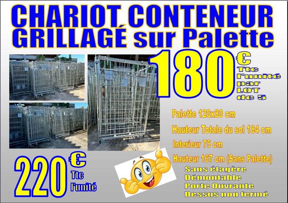 CHARIOT CONTENEUR GRILLAG&Eacute; sur PALETTE - STOCKAGE Bricolage